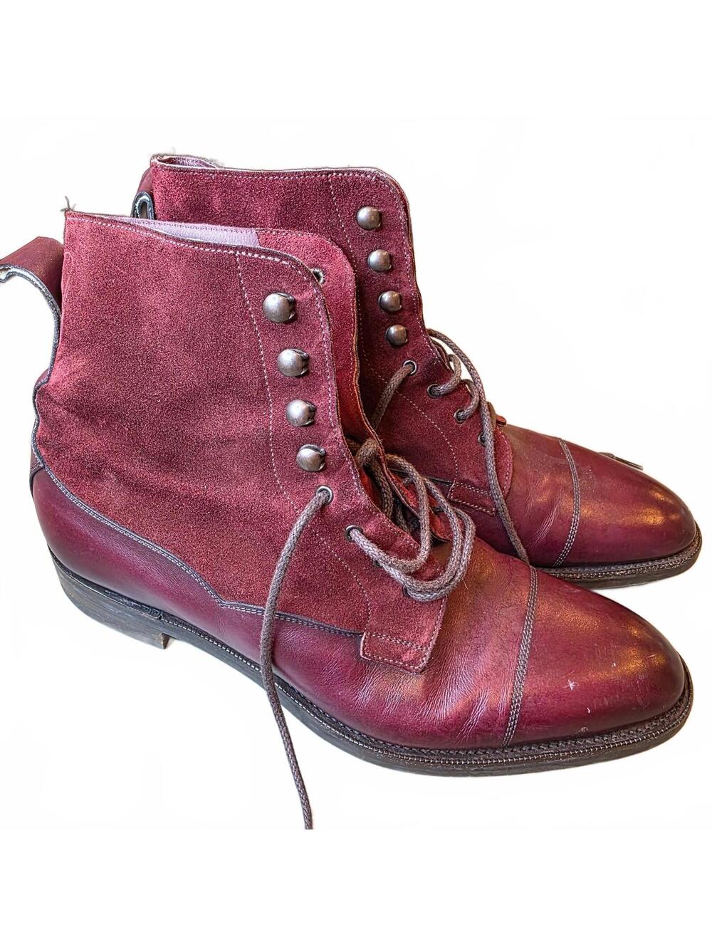 Edward Green Galway Men's Lace-up Ankle Boots Burgundy Leather & Suede Size 9.5